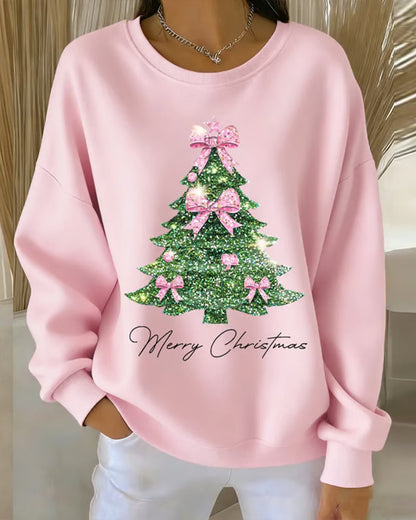 Sweter z długim rękawem z okrągłym dekoltem z nadrukiem świątecznym